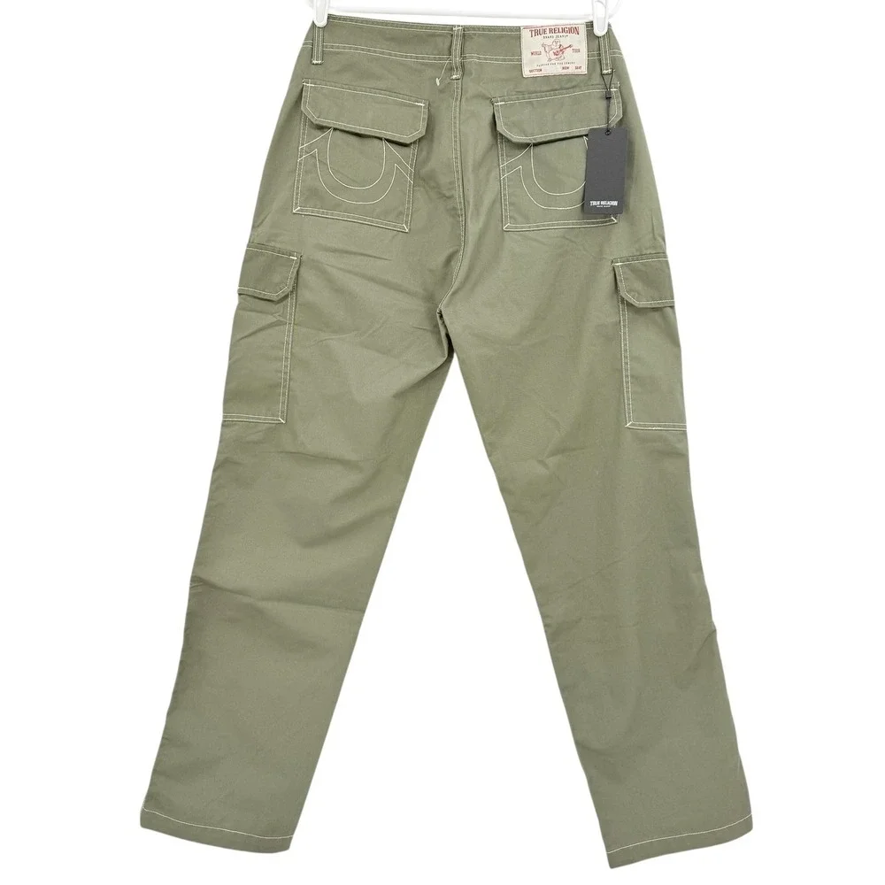 True Religion Men's Kalamata Green Cargo Pants Sz 34x32 Contrast Stitch NWT $159